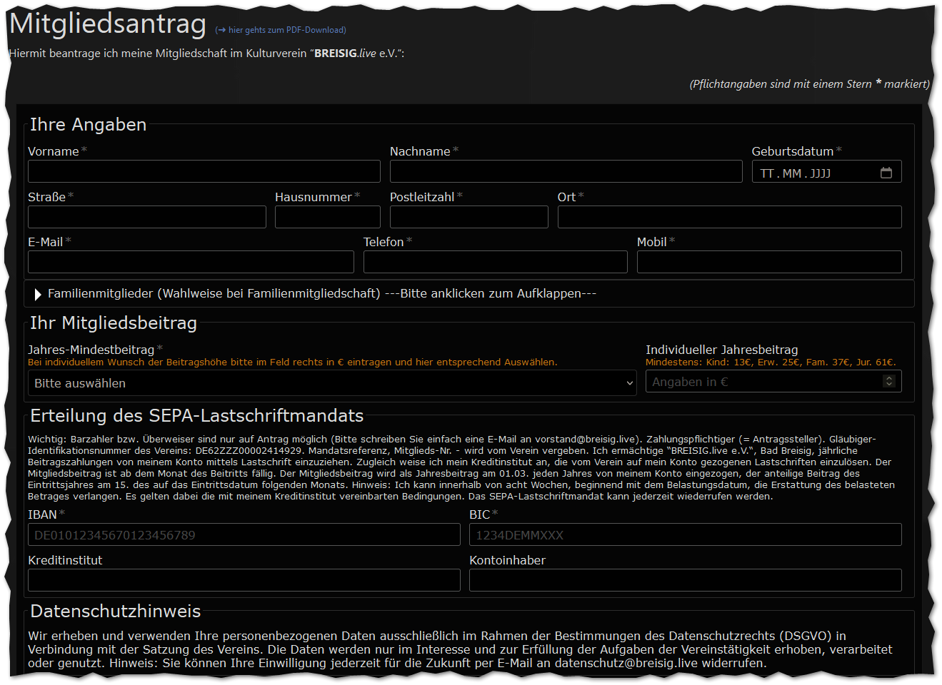 BREISIG.live: Online-Mitgliedsantrag funktioniert wieder